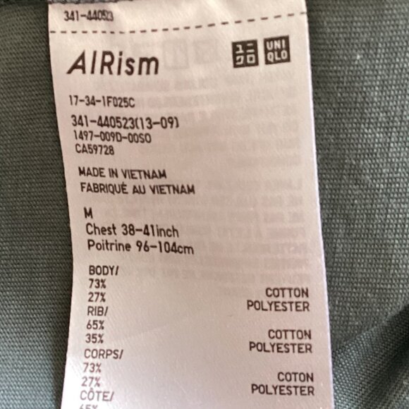 Uniqlo Airism Men's Long Sleeve Gray T-Shirt Top Size M Crew Neck Cotton Blend - Picture 7 of 7